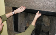 Once rod is secure, attach the unthreaded first ring onto the rod hook on right side valance extension (This helps prevent the screen from pulling away from the walls of your firebox when in use).